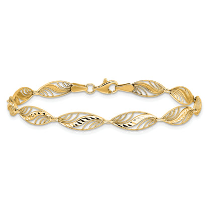 10K Yellow Gold Filigree Diamond Cut 7.25 Inch Bracelet