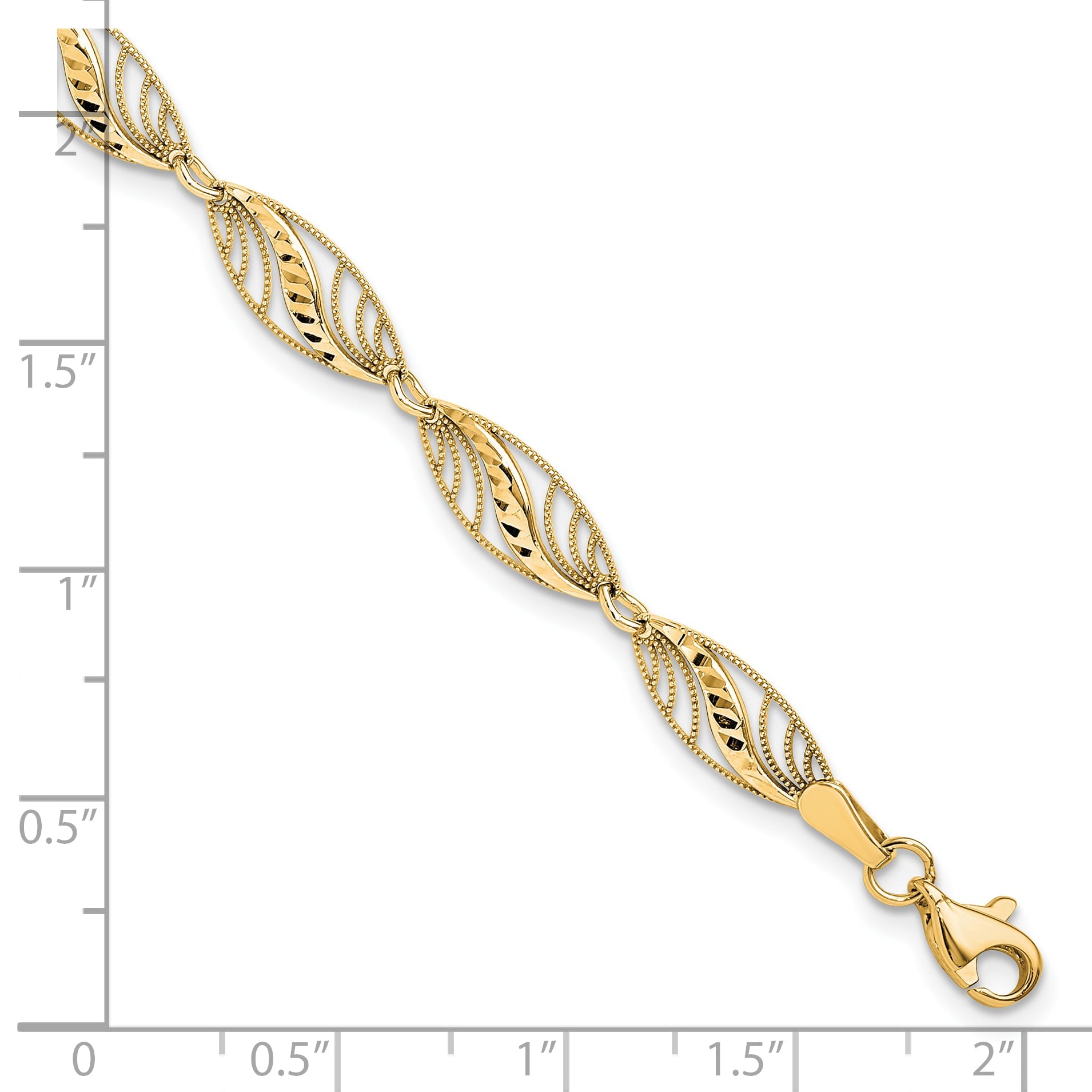 10K Yellow Gold Filigree Diamond Cut 7.25 Inch Bracelet