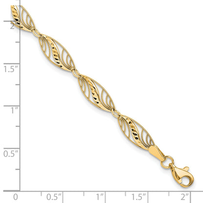 10K Yellow Gold Filigree Diamond Cut 7.25 Inch Bracelet