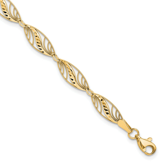 10K Yellow Gold Filigree Diamond Cut 7.25 Inch Bracelet