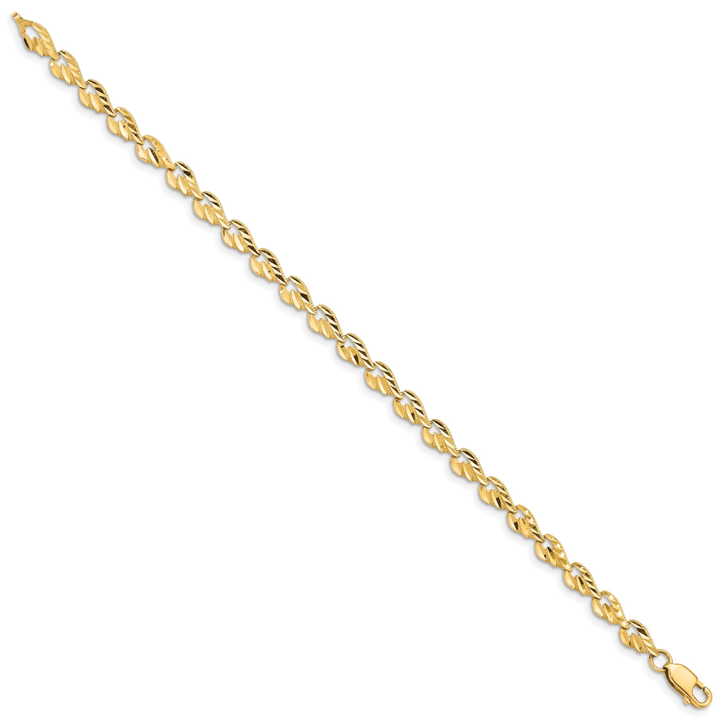 10K Yellow Gold Polished Diamond-Cut Leaf 7 Inch Bracelet