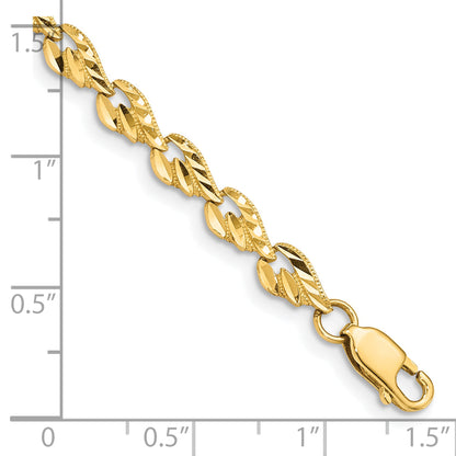 10K Yellow Gold Polished Diamond-Cut Leaf 7 Inch Bracelet