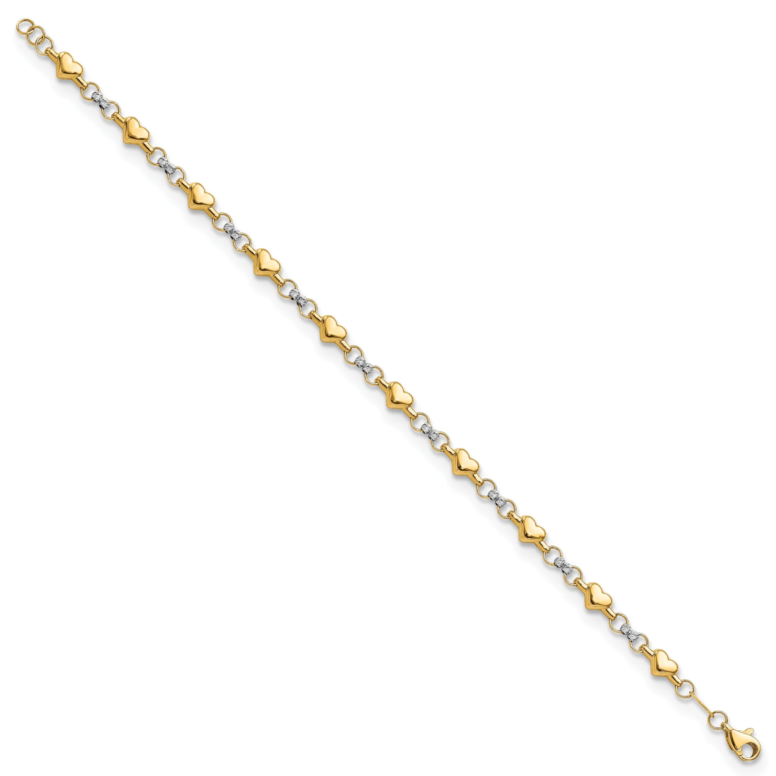 10K Two-Tone 10K Polished D/C Heart 7.5In Bracelet