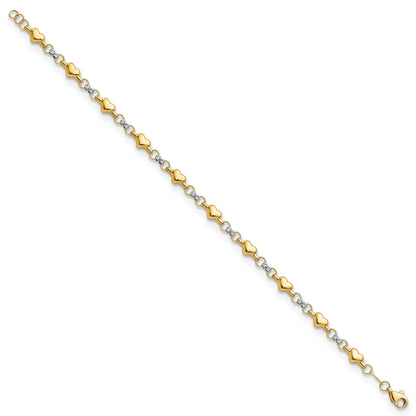 10K Two-Tone 10K Polished D/C Heart 7.5In Bracelet