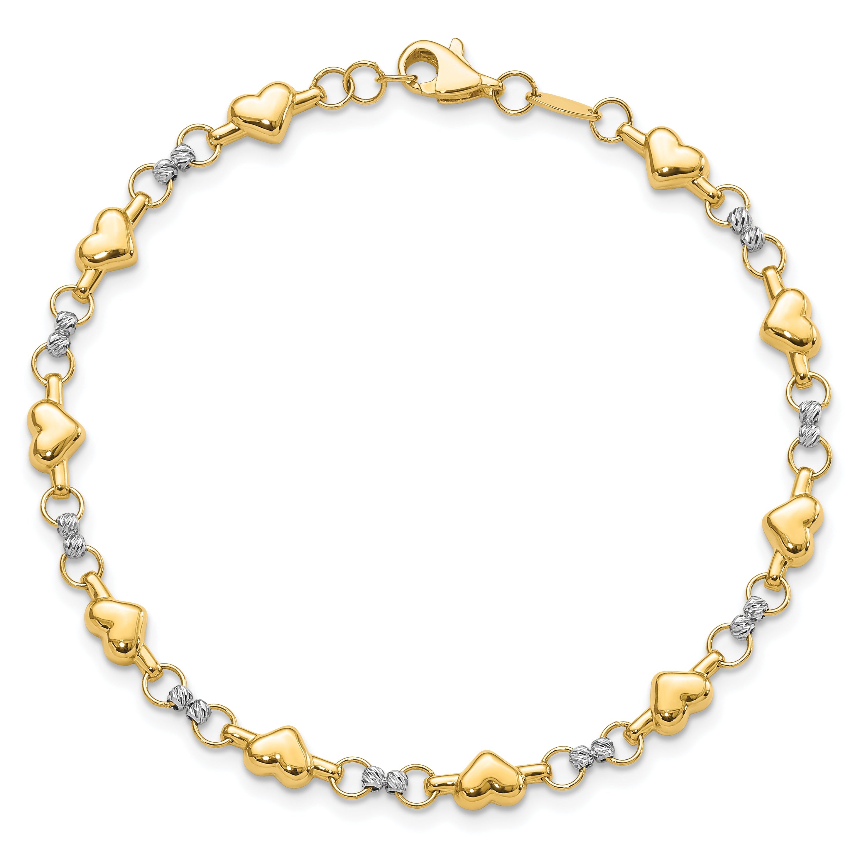 10K Two-Tone 10K Polished D/C Heart 7.5In Bracelet