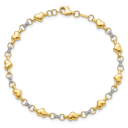 10K Two-Tone 10K Polished D/C Heart 7.5In Bracelet