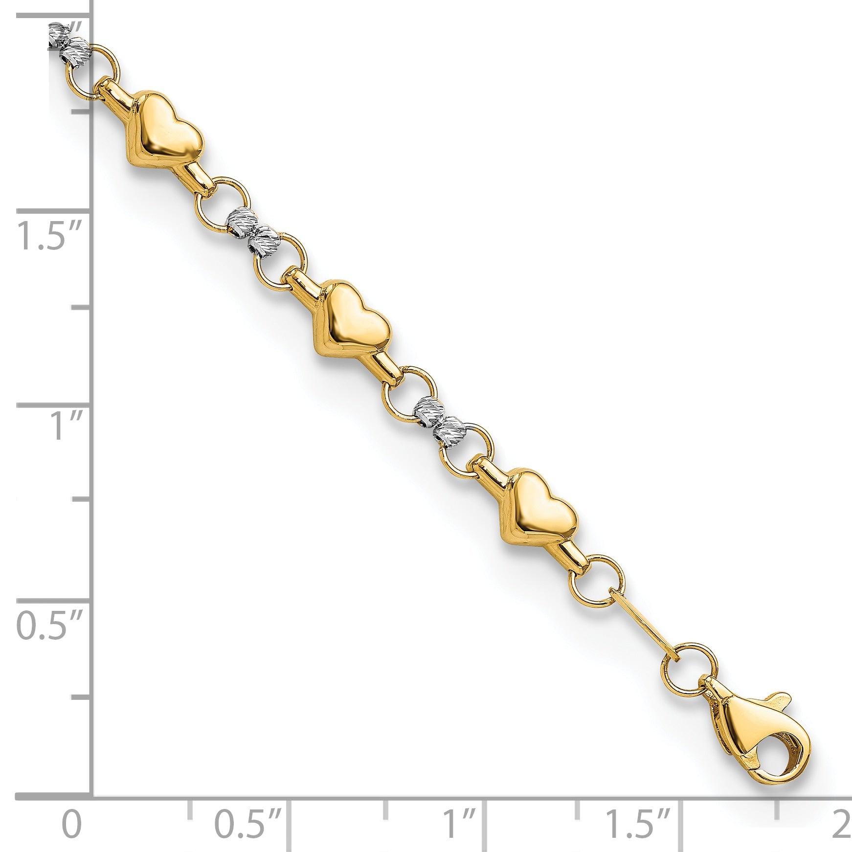 10K Two-Tone 10K Polished D/C Heart 7.5In Bracelet
