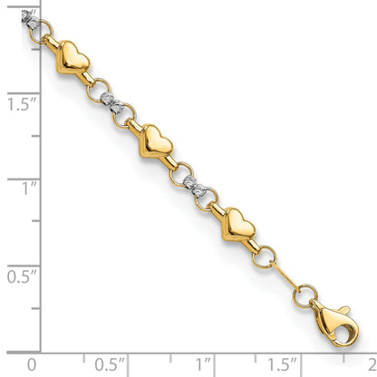 10K Two-Tone 10K Polished D/C Heart 7.5In Bracelet