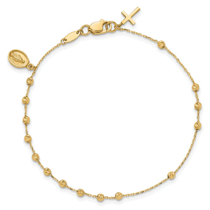 10K Yellow Gold 10K Polished And Diamond-Cut Miraculous Medal Cross Rosary Design Brace