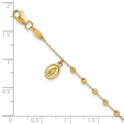 10K Yellow Gold 10K Polished And Diamond-Cut Miraculous Medal Cross Rosary Design Brace