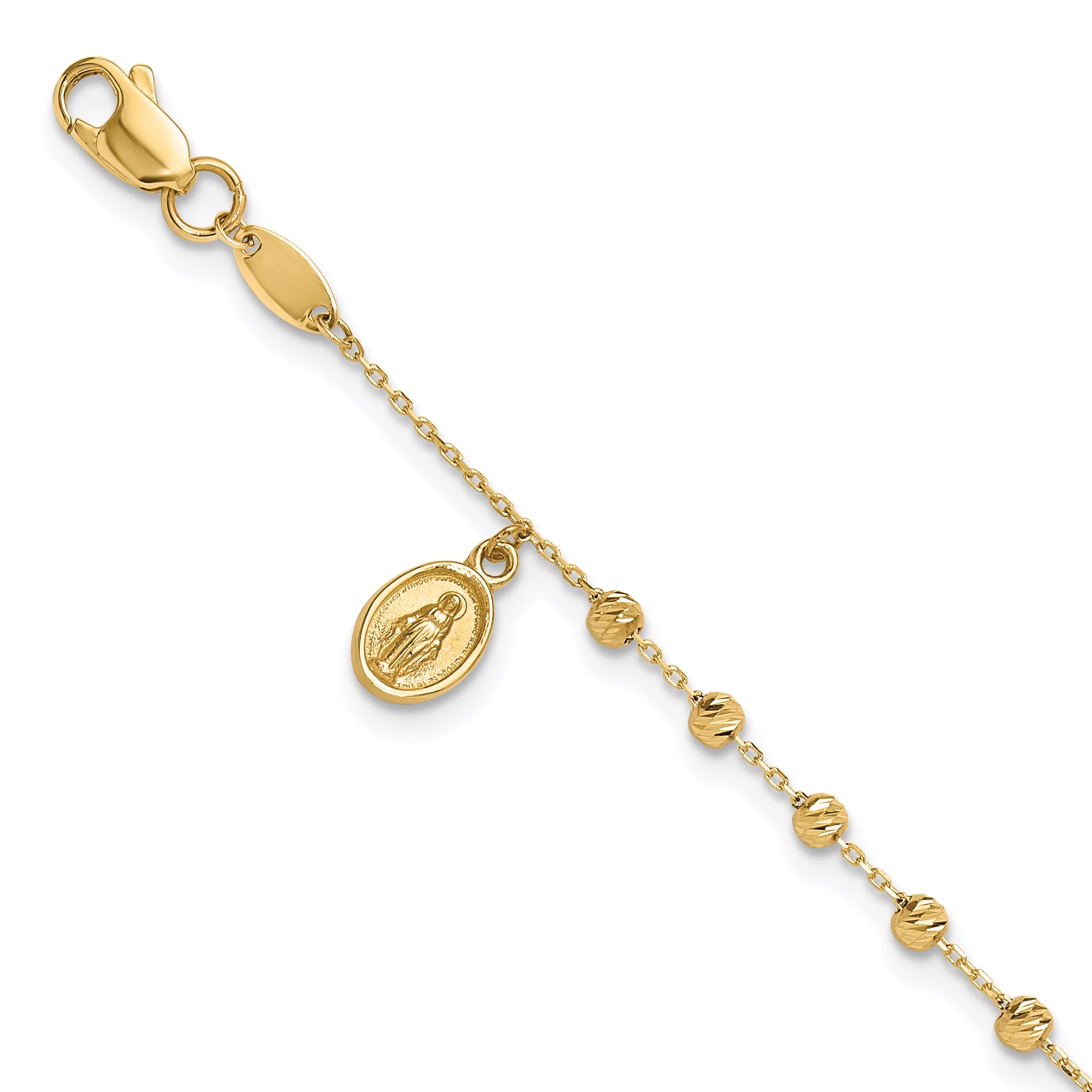 10K Yellow Gold 10K Polished And Diamond-Cut Miraculous Medal Cross Rosary Design Brace