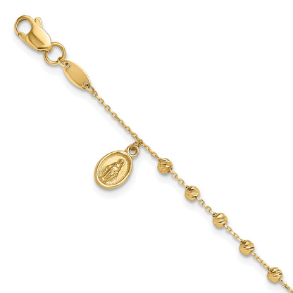 10K Yellow Gold 10K Polished And Diamond-Cut Miraculous Medal Cross Rosary Design Brace