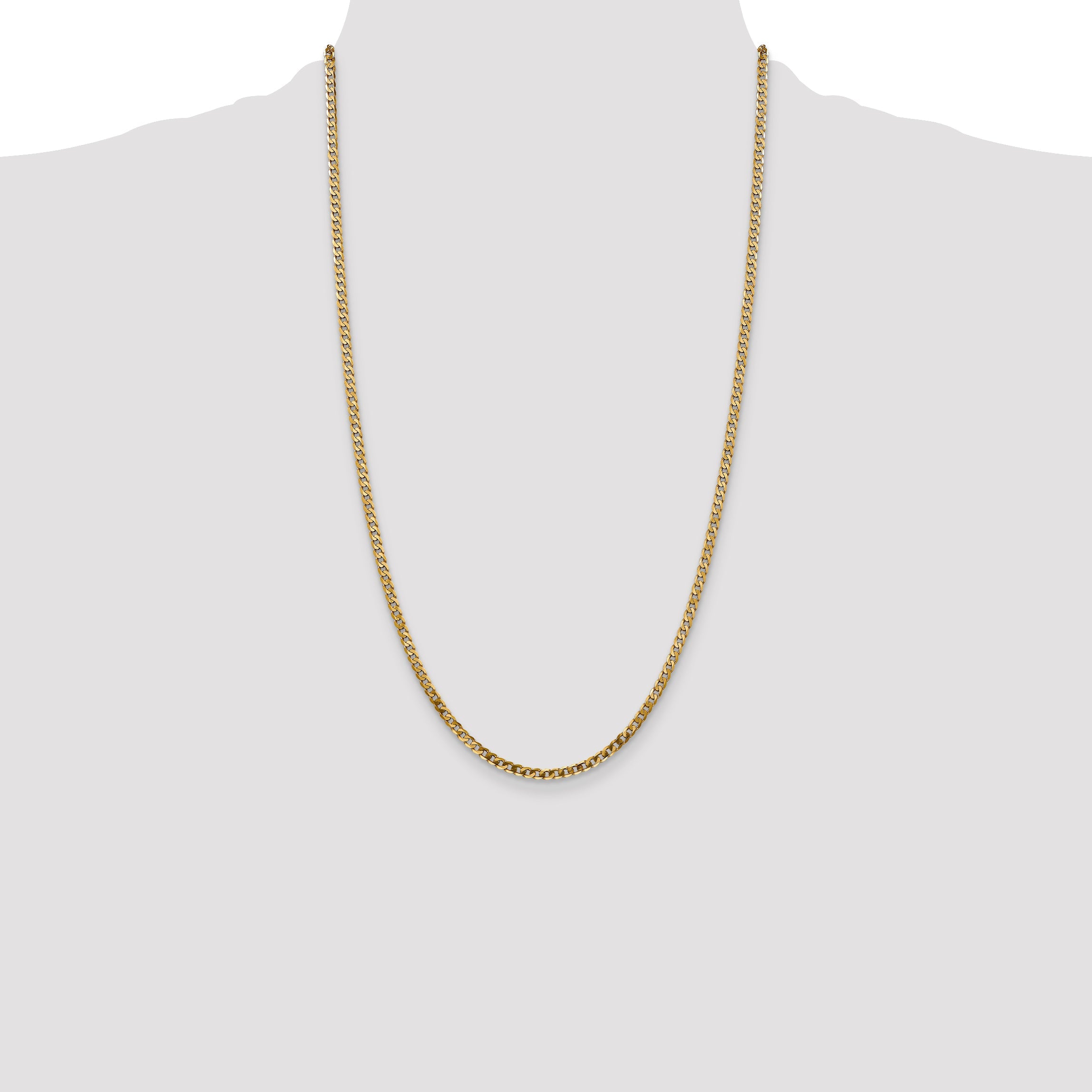 26 Inch 10K Yellow Gold 2.9mm Flat Beveled Curb Chain Necklace