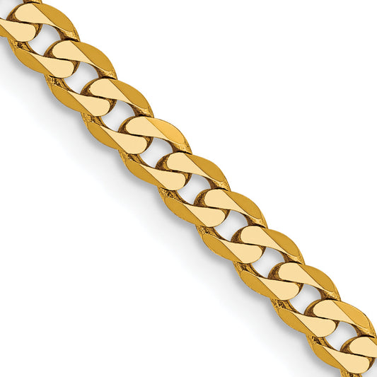26 Inch 10K Yellow Gold 2.9mm Flat Beveled Curb Chain Necklace
