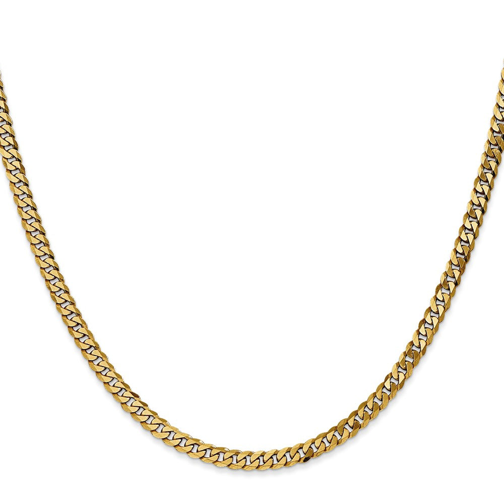 26 Inch 10K Yellow Gold 3.9mm Flat Beveled Curb Chain Necklace