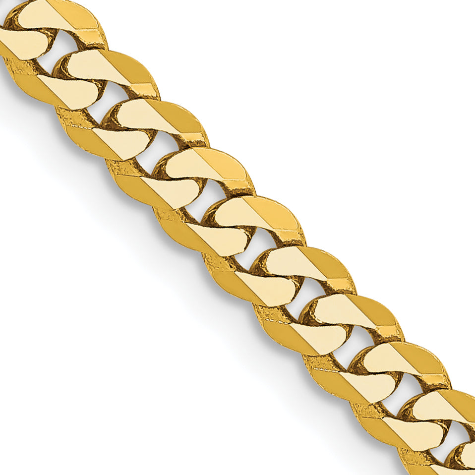 28 Inch 10K Yellow Gold 3.9mm Flat Beveled Curb Chain Necklace