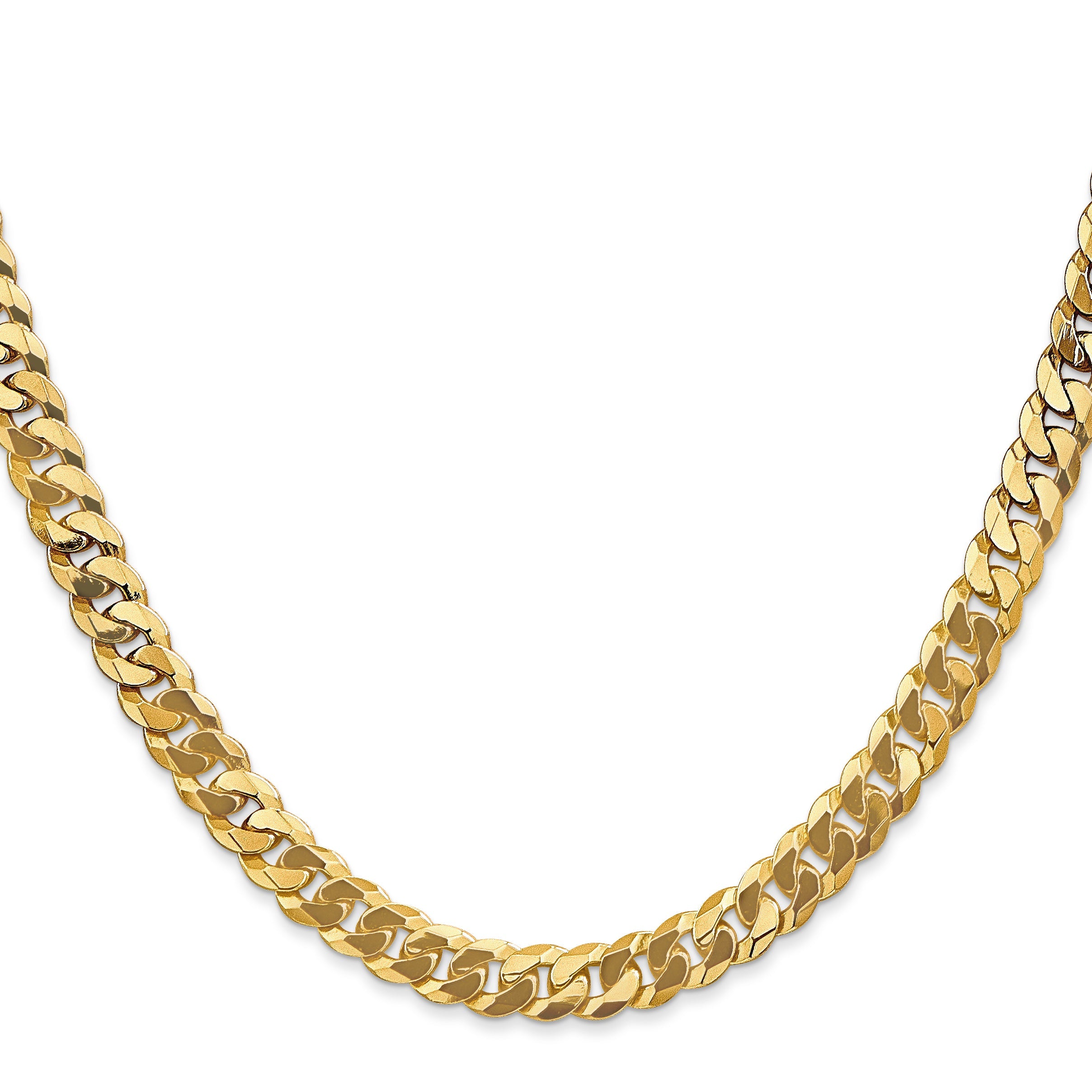 26 Inch 10K Yellow Gold 6.25mm Flat Beveled Curb Chain Necklace