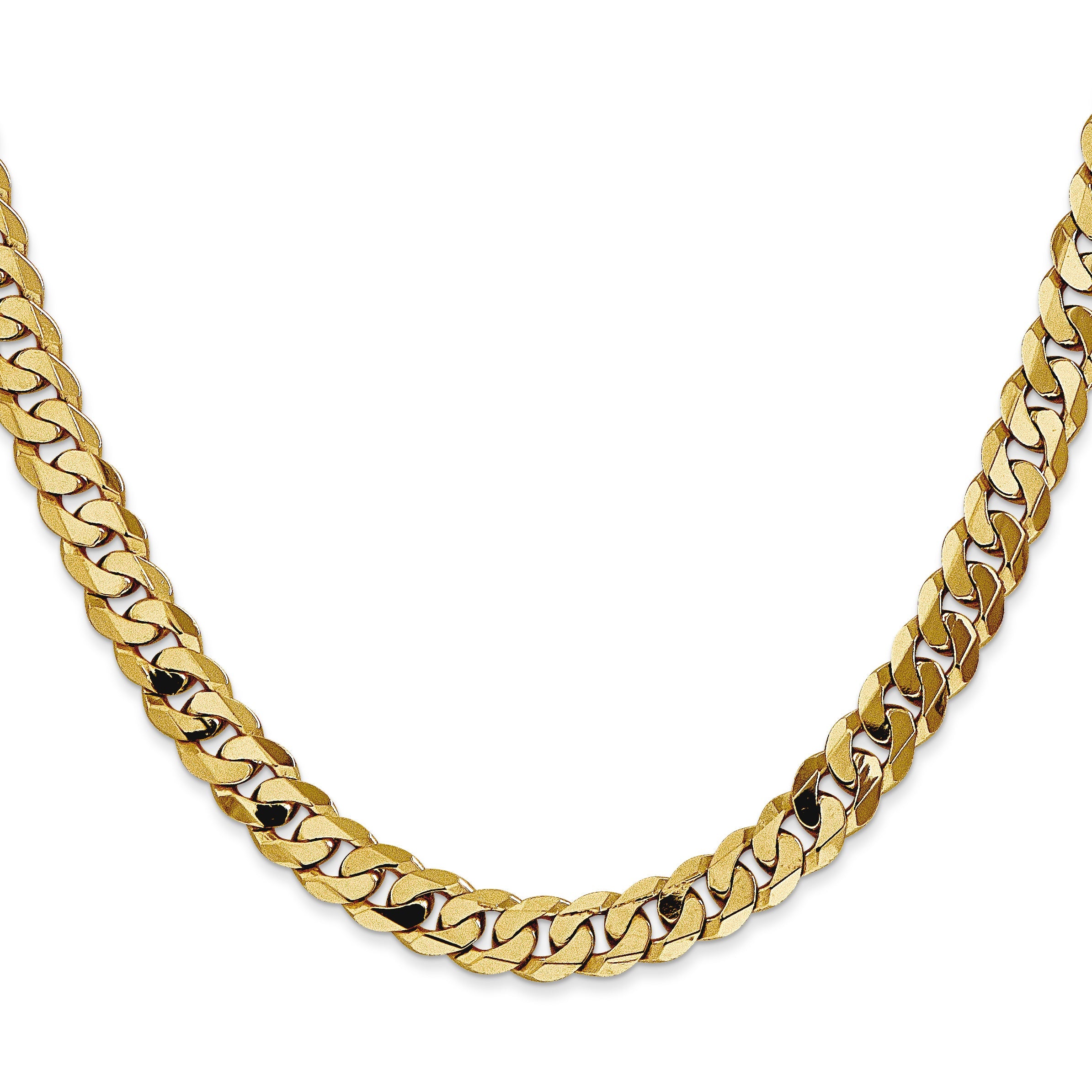 26 Inch 10K Yellow Gold 6.75mm Flat Beveled Curb Chain Necklace