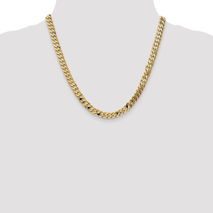 20 Inch 10K 6.75mm Flat Beveled Curb Chain Necklace