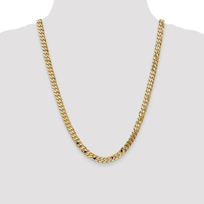 24 Inch 10K 6.75mm Flat Beveled Curb Chain Necklace