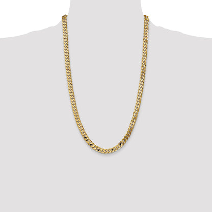 26 Inch 10K Yellow Gold 6.75mm Flat Beveled Curb Chain Necklace