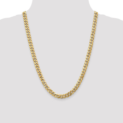 24 Inch 10K 7.75mm Flat Beveled Curb Chain Necklace