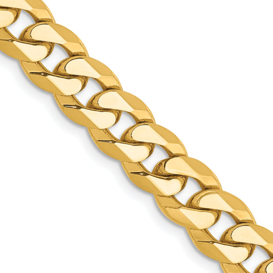 26 Inch 10K Yellow Gold 7.75mm Flat Beveled Curb Chain Necklace
