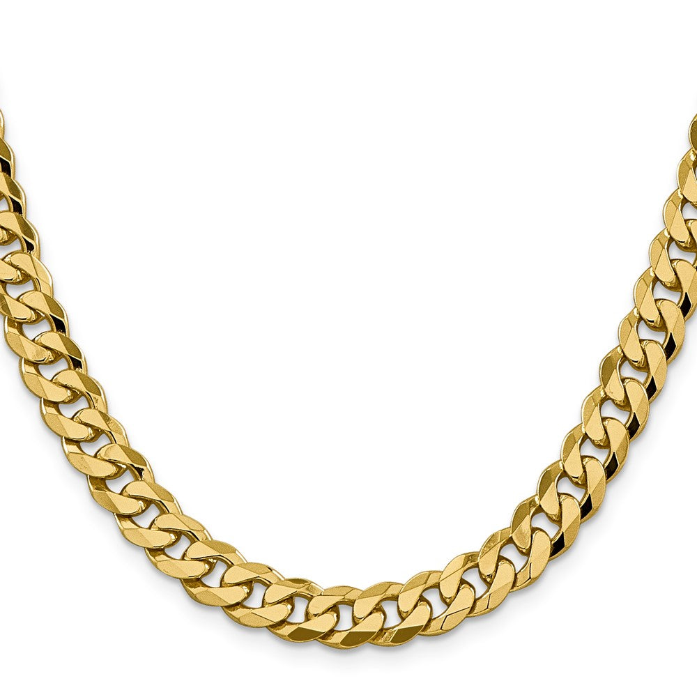 26 Inch 10K Yellow Gold 8.25mm Flat Beveled Curb Chain Necklace