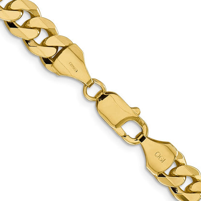 26 Inch 10K Yellow Gold 8.25mm Flat Beveled Curb Chain Necklace