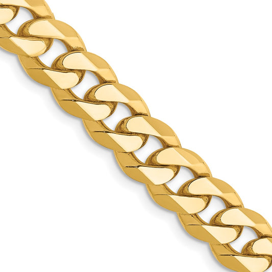 26 Inch 10K Yellow Gold 8.25mm Flat Beveled Curb Chain Necklace