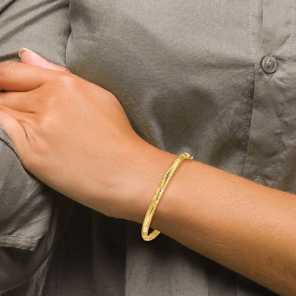 10K Yellow Gold 3/16 Florentine Engraved Hinged Bangle Bracelet