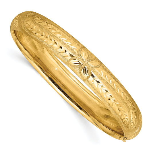 10K Yellow Gold 7/16 Florentine Engraved Hinged Bangle Bracelet