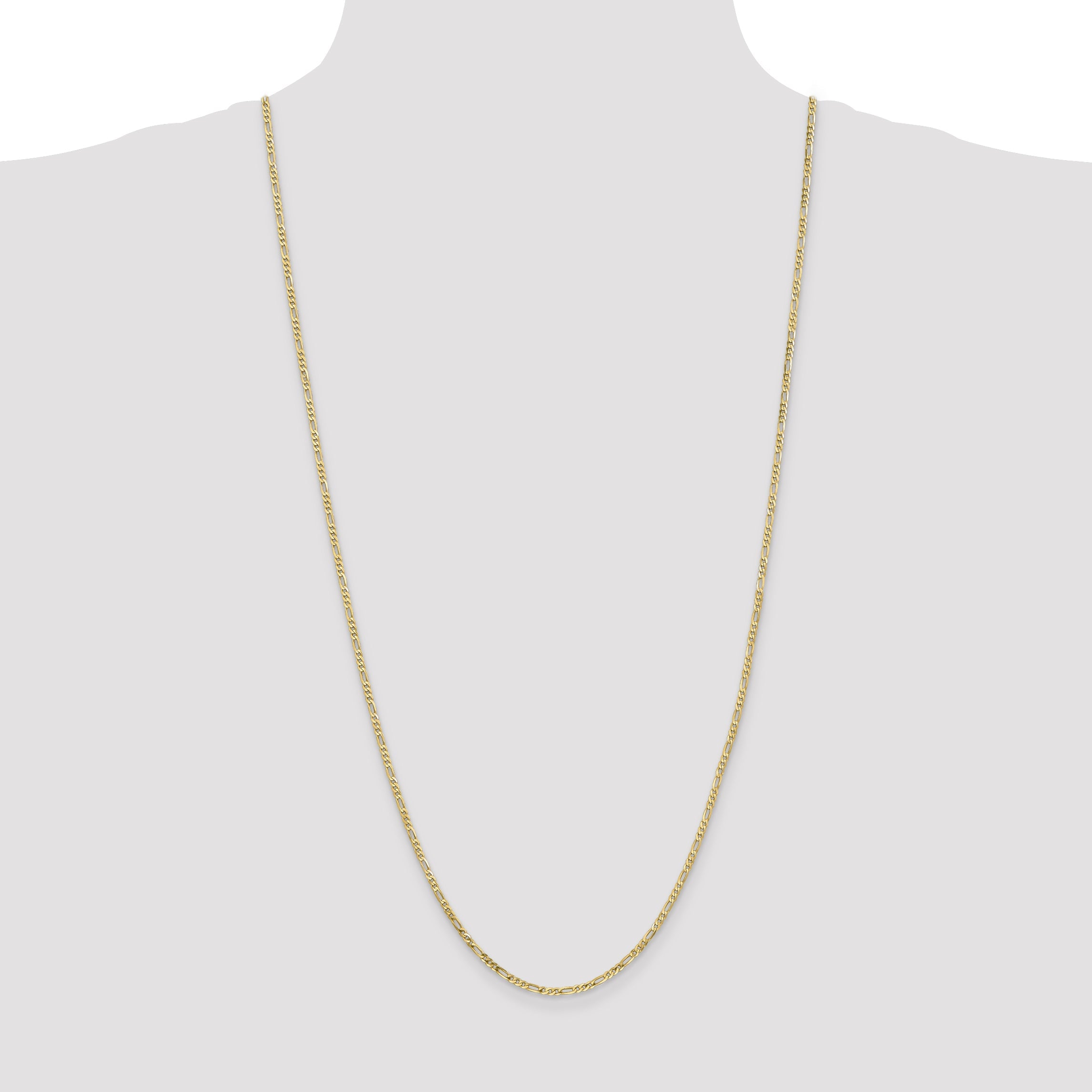 30 Inch 10K 2.2mm Flat Figaro Chain Necklace