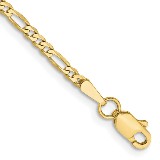 8 Inch 10K 2.2mm Flat Figaro Chain Bracelet