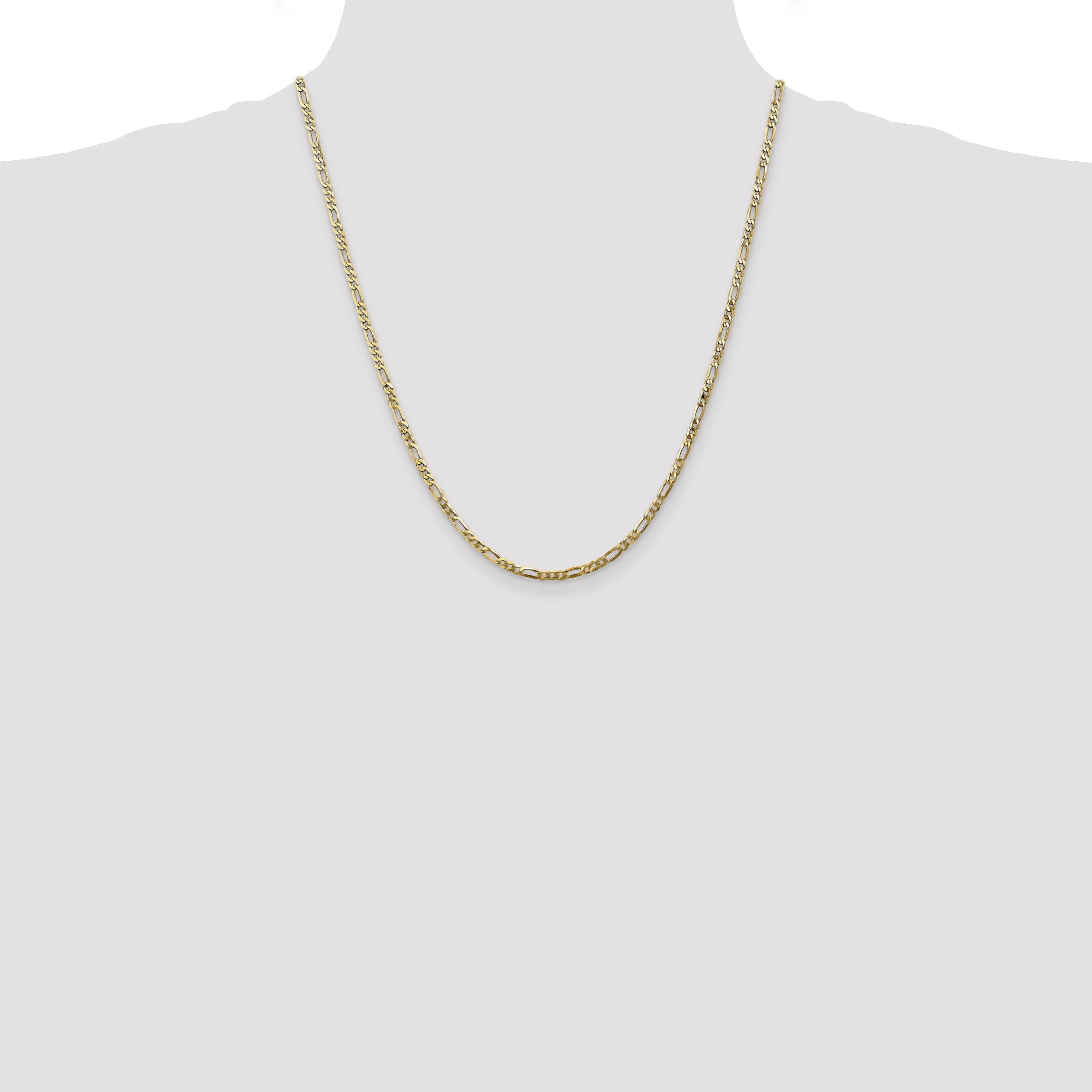 22 Inch 10K 2.75mm Flat Figaro Chain Necklace