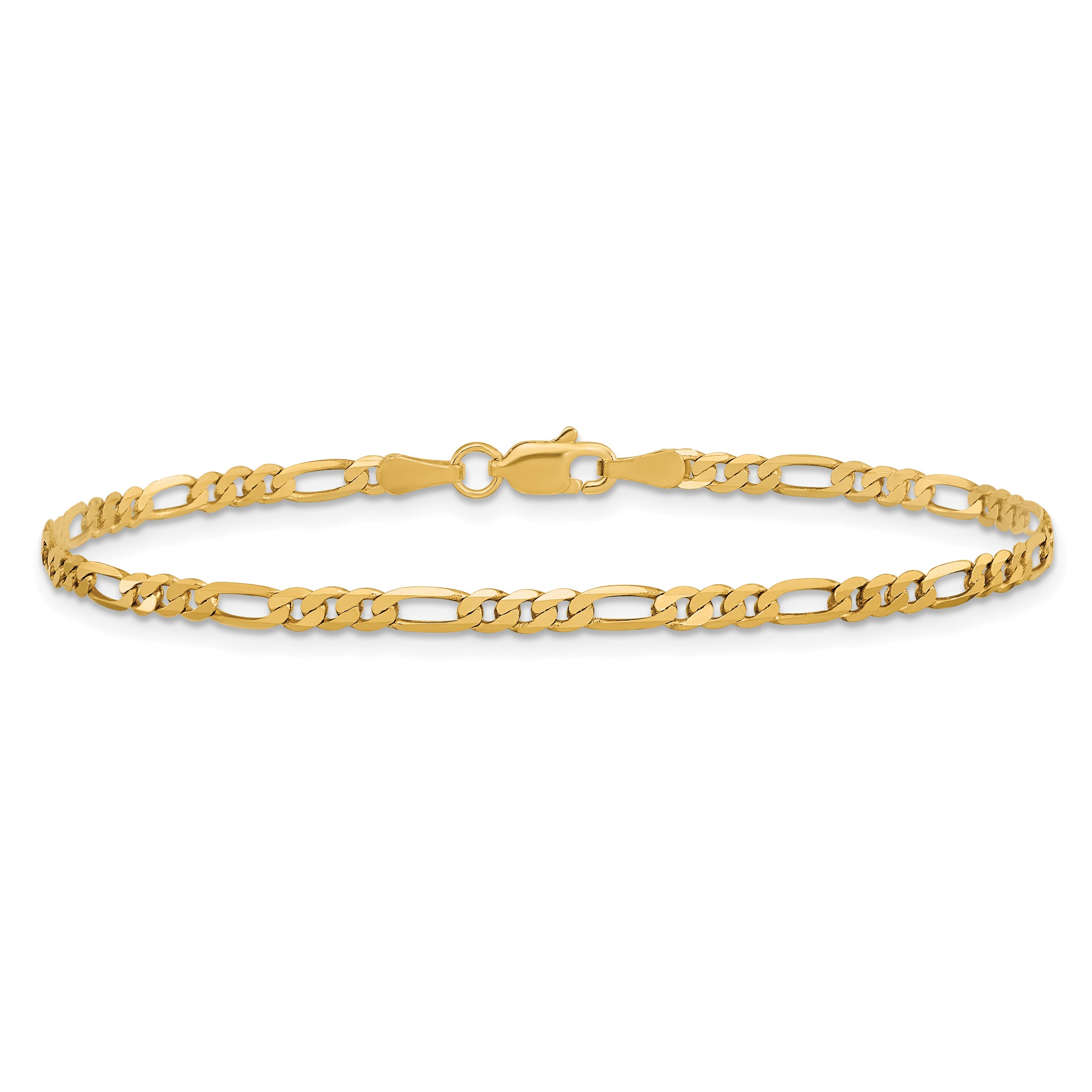 9 Inch 10K Yellow Gold 2.75mm Flat Figaro Chain Bracelet