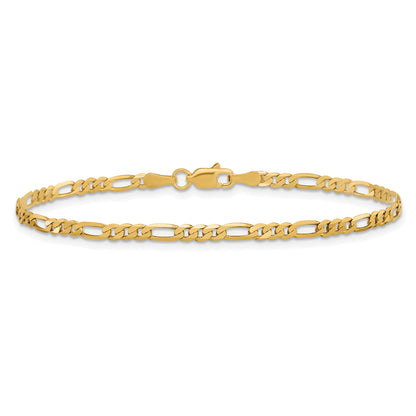 9 Inch 10K Yellow Gold 2.75mm Flat Figaro Chain Bracelet