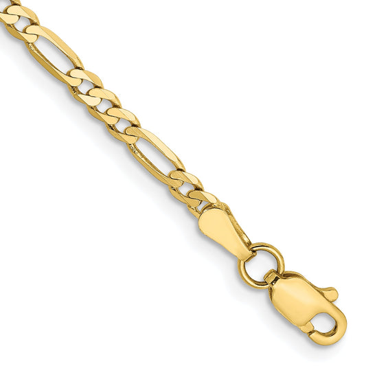 9 Inch 10K Yellow Gold 2.75mm Flat Figaro Chain Bracelet