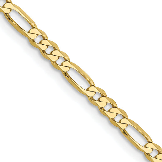 22 Inch 10K 2.75mm Flat Figaro Chain Necklace
