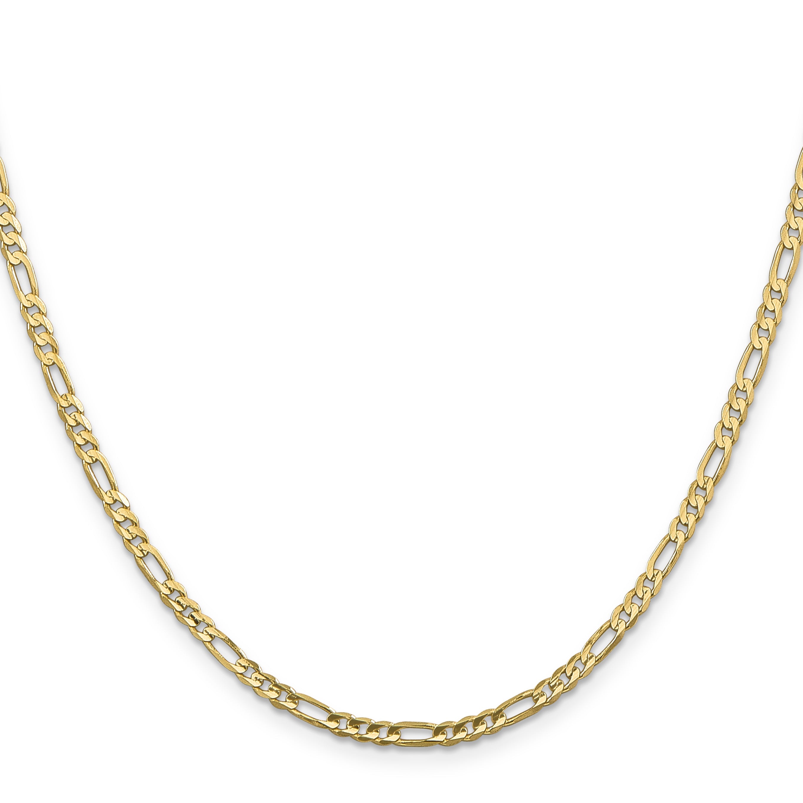 22 Inch 10K 3mm Flat Figaro Chain Necklace