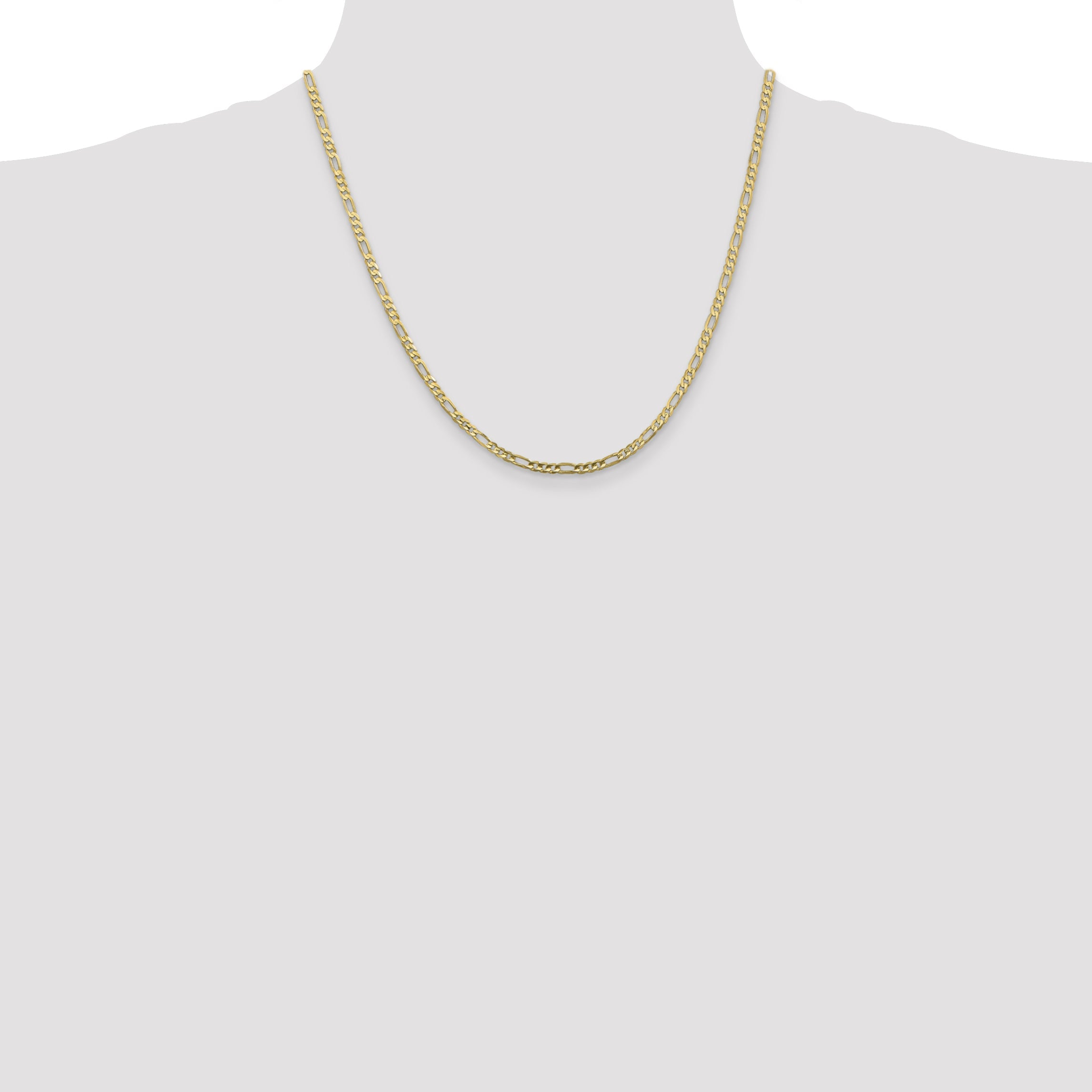 20 Inch 10K 3mm Flat Figaro Chain Necklace