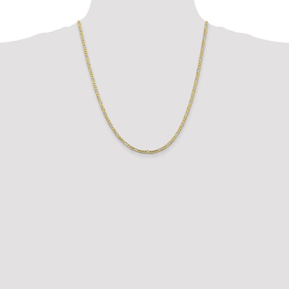 22 Inch 10K 3mm Flat Figaro Chain Necklace
