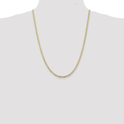 24 Inch 10K 3mm Flat Figaro Chain Necklace