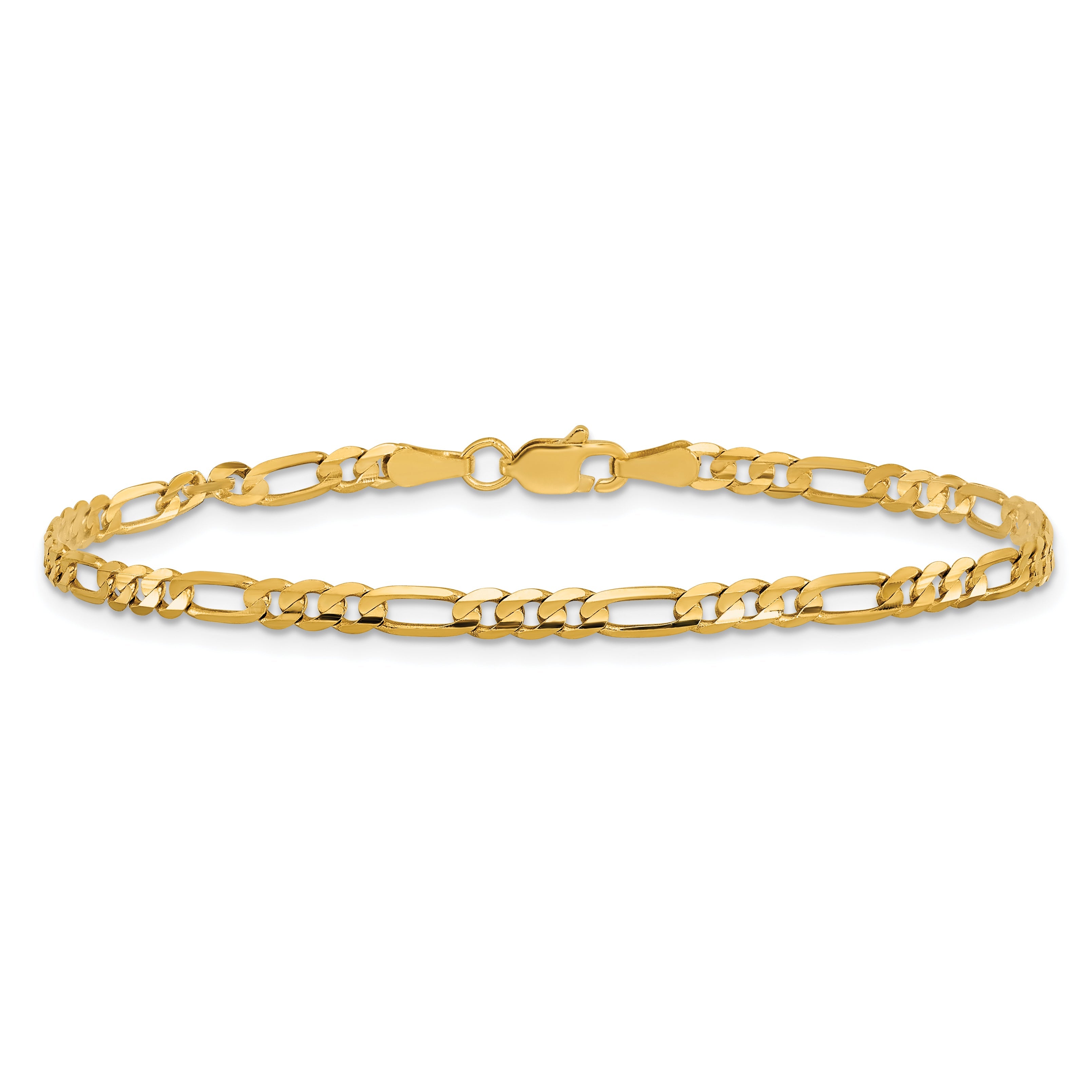 8 Inch 10K 3mm Flat Figaro Chain Bracelet