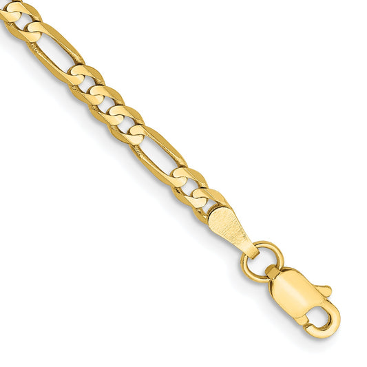 7 Inch 10K 3mm Flat Figaro Chain Bracelet