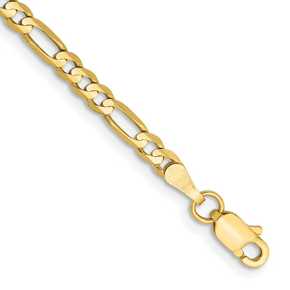 8 Inch 10K 3mm Flat Figaro Chain Bracelet