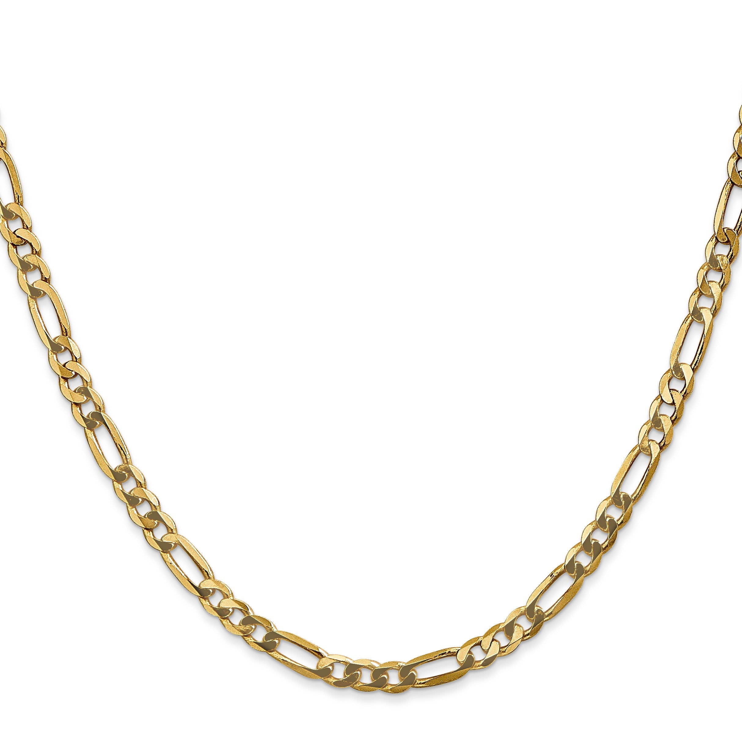 2 Inch 10K Yellow Gold 10K 4mm Flat Figaro Chain Necklace
