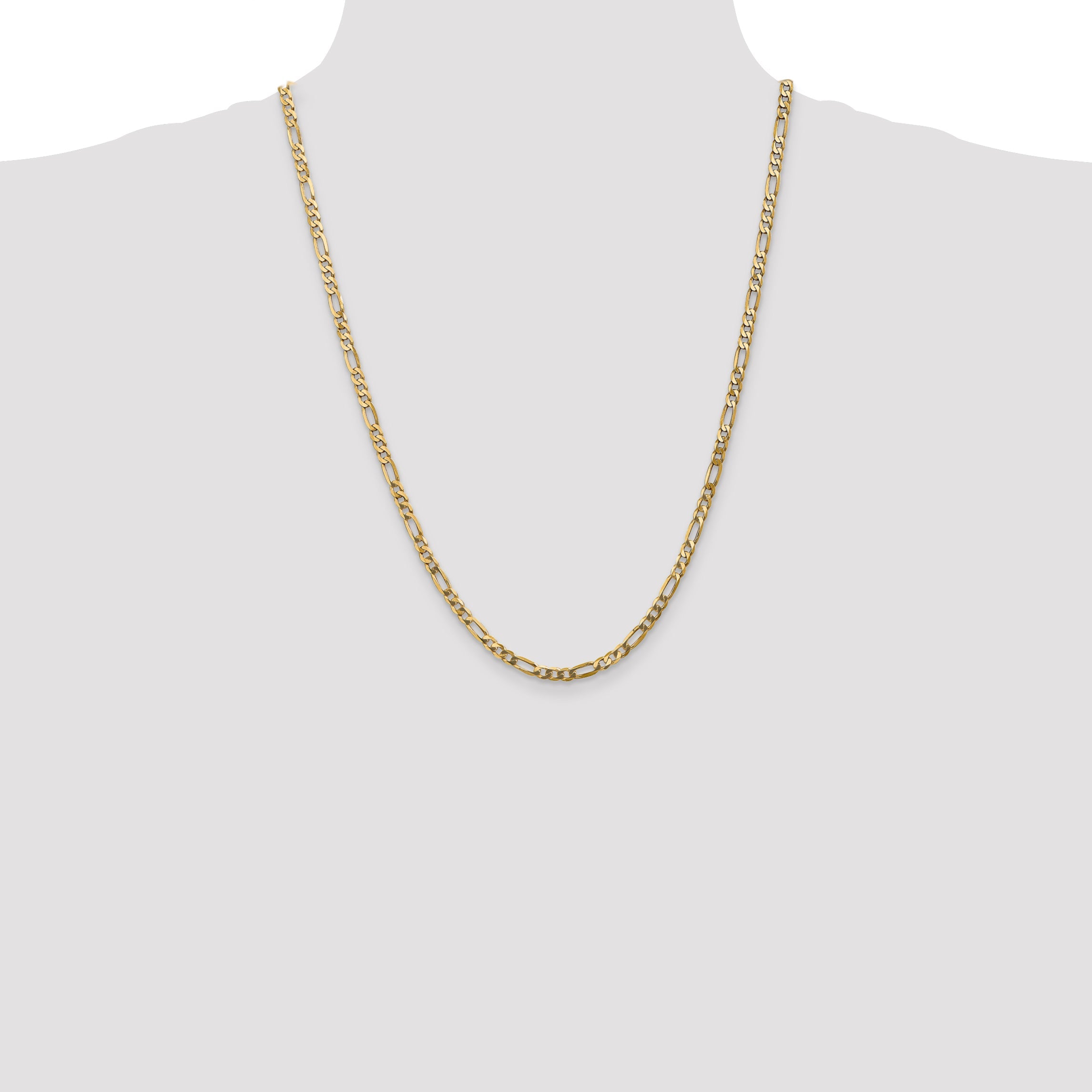 24 Inch 10K Yellow Gold 10K 4mm Flat Figaro Chain Necklace