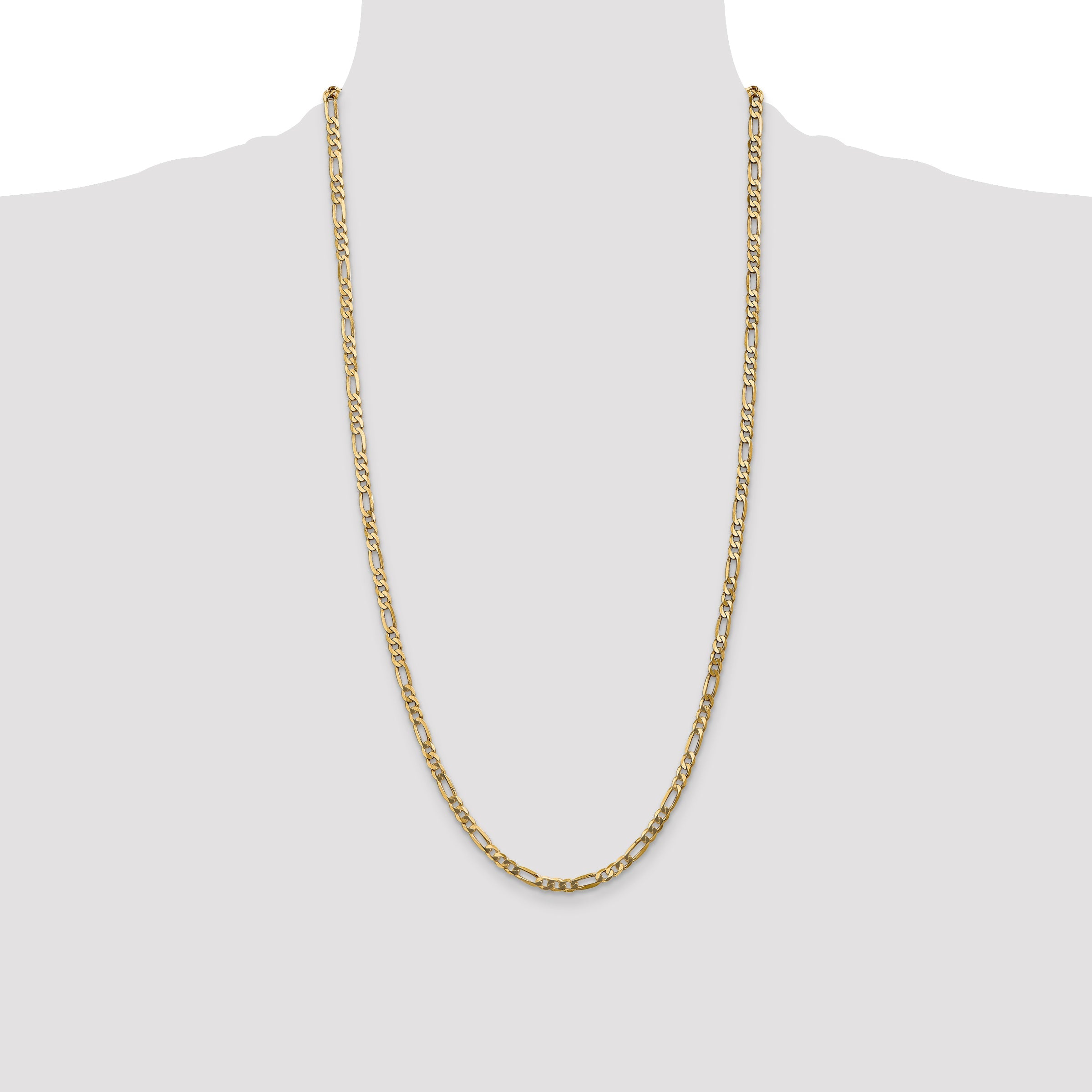 28 Inch 10K Yellow Gold 10K 4mm Flat Figaro Chain Necklace