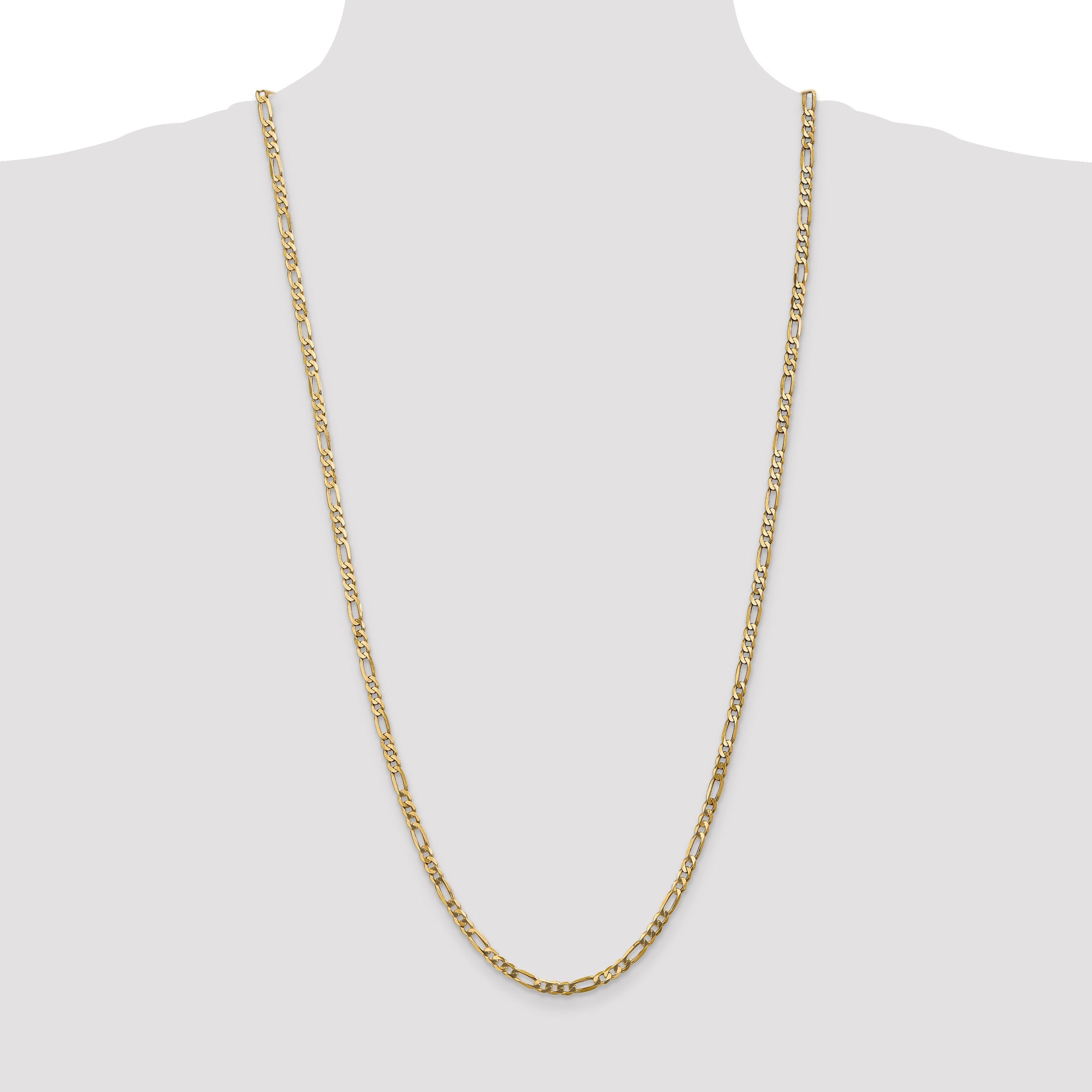 3 Inch 10K Yellow Gold 10K 4mm Flat Figaro Chain Necklace